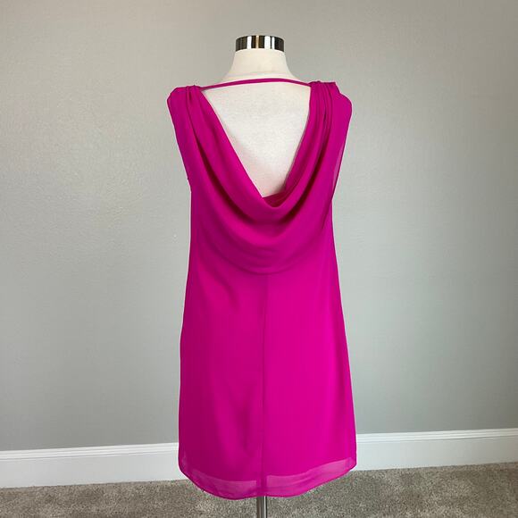 Vince Camuto Colorful Chiffon Cut Out Back Mini Shift Cocktail Dress Pink Size 4 - Picture 3 of 11